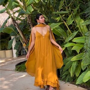 Zara Yellow Pleated Backless Sundress Maxi